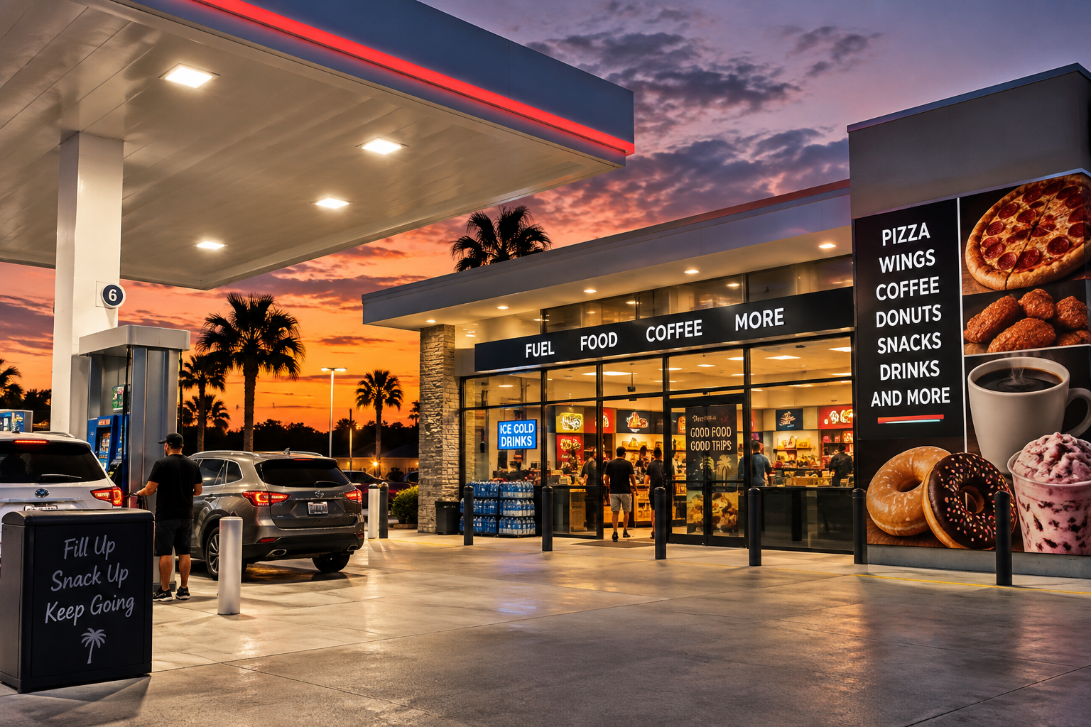 Gasolineras en Estados Unidos: café, pizza, alitas, duchas… ahhh, y gasolina 😂⛽
